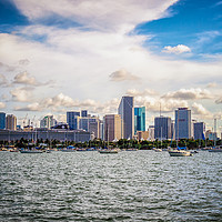 Buy canvas prints of Yachts and Cruise Ship Against Miami Skyline by matthew  mallett