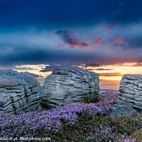 Buy canvas prints of Sunset Tinted Clouds Over Moorland Heather by Inca Kala