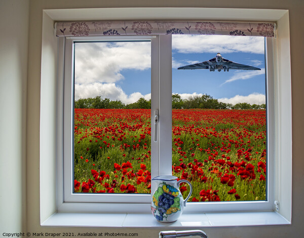 Through my kitchen window, a Vulcan over a poppy field. Picture Board by Mark Draper