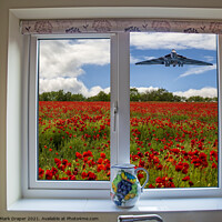 Buy canvas prints of Through my kitchen window, a Vulcan over a poppy field. by Mark Draper