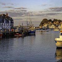 Buy canvas prints of Fishing Vessels at sunset in Weymouth Harbour by Mark Draper