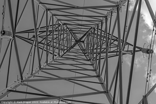 High voltage pylon vertical view in monochrome Picture Board by Mark Draper