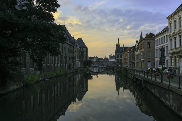 Sunset over Ghent canal Picture Board by Mark Draper