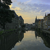 Buy canvas prints of Sunset over Ghent canal by Mark Draper