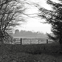 Buy canvas prints of Old Stone Wall and Gate BW Scotland by James Taylor