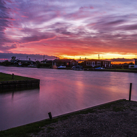 Buy canvas prints of Sunset over Potter Heigham, River Thurne, Norfolk by James Taylor