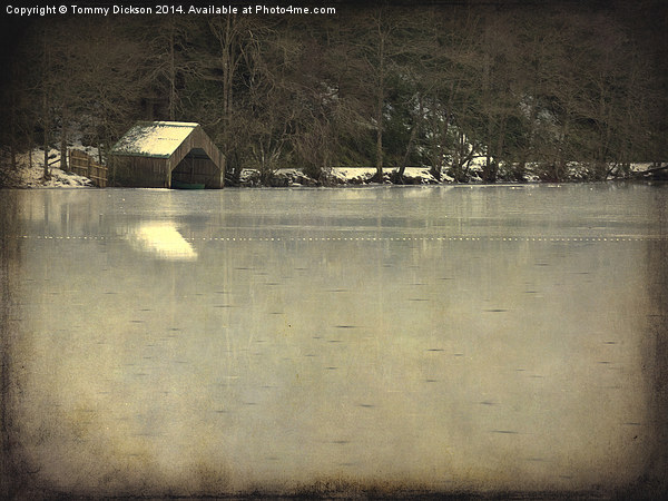 Winter Wonderland A Frozen Loch and Boathouse Picture Board by Tommy Dickson