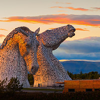 Buy canvas prints of Sunset at the Kelpies. by Tommy Dickson