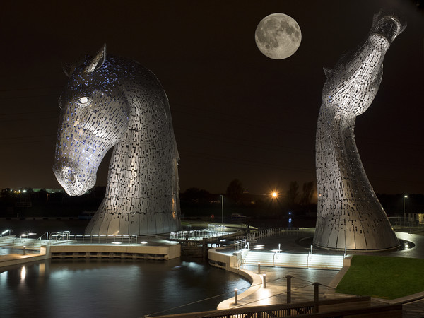 Full moon at the Kelpies. Picture Board by Tommy Dickson