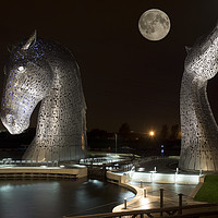 Buy canvas prints of Full moon at the Kelpies. by Tommy Dickson