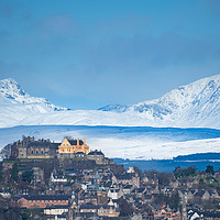 Buy canvas prints of City of Stirling with snow covered Stuc a Chroin a by Tommy Dickson