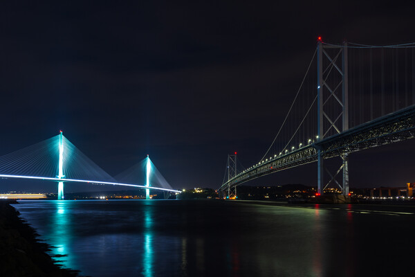 The Queensferry Crossing and Forth Road Bridge. Picture Board by Tommy Dickson
