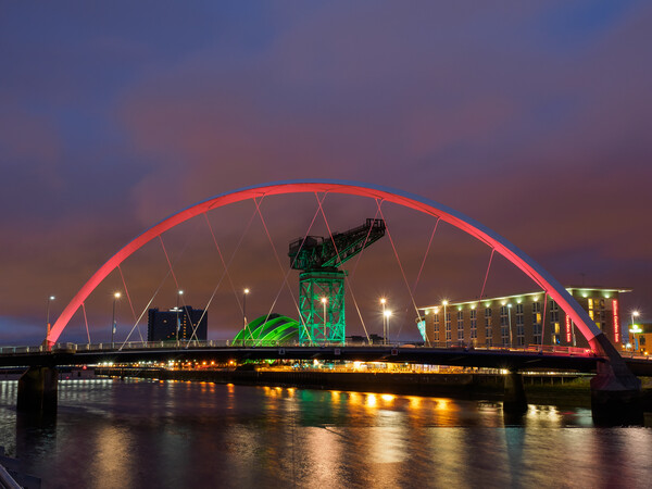 Clyde Arc at night, Glasgow, Scotland. Picture Board by Tommy Dickson