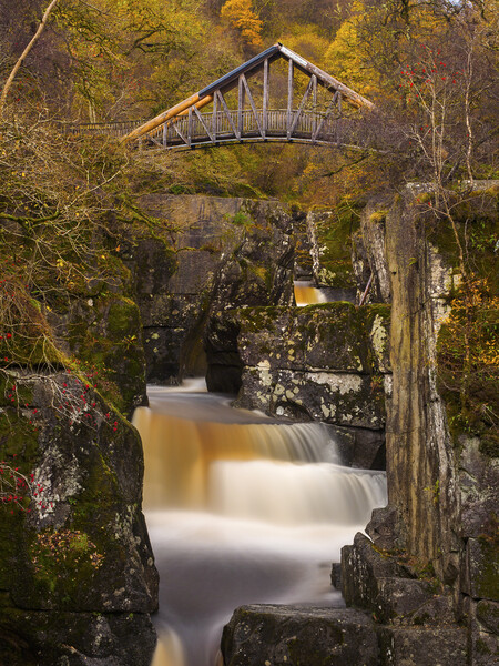 Bracklinn Falls and footbridge. Picture Board by Tommy Dickson