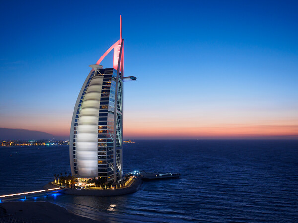 Sunset at the Burj Al Arab Picture Board by Tommy Dickson
