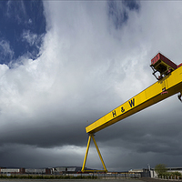Buy canvas prints of Belfast thunderstorm at the cranes by Vivienne Beck