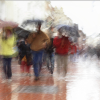Buy canvas prints of Dublin, scurrying in the rain by Vivienne Beck