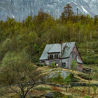 Buy canvas prints of Norwegian wooden house on a mountain above Flaam by Paul Nicholas
