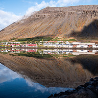 Buy canvas prints of Isafjordur town in Iceland reflecting in the fjord by Paul Nicholas