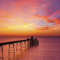 Buy canvas prints of Clevedon Pier, UK, Sunset colours by Daugirdas Racys