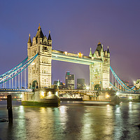 Buy canvas prints of Tower Bridge, London on a rainy evening by Daugirdas Racys