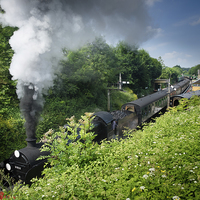 Buy canvas prints of  Steam train leaving Alresford Station by Kenneth Dear