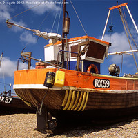 Buy canvas prints of Fishing boat at Hastings, Sussex by Robin Dengate