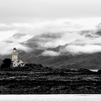 Buy canvas prints of Armadale Lighthouse Isle of Skye Black and white by James Meacock