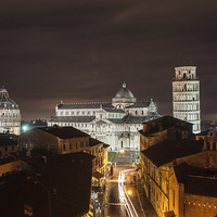 Buy canvas prints of Leaning Tower of Pisa at night by Terry Rickeard