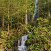 Buy canvas prints of Burgbach Waterfall, Black Forest, Germany by Mark Bangert