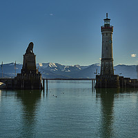 Buy canvas prints of Looking out of Lindau Harbour mouth by Mark Bangert