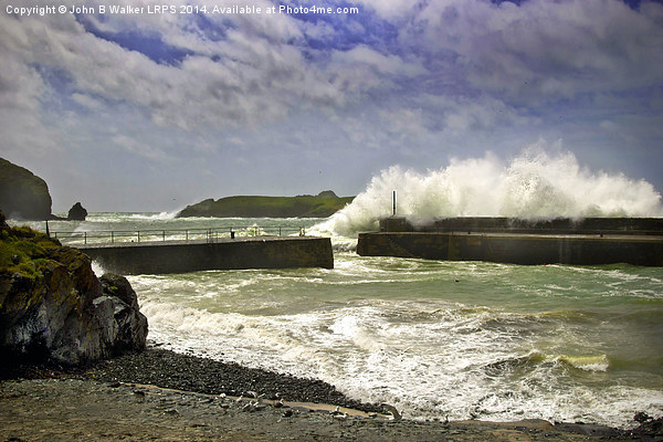 Rough Sea at Mullion Harbour Picture Board by John B Walker LRPS