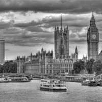 Buy canvas prints of Sun Setting on Big Ben London Black and White by Mike Gorton