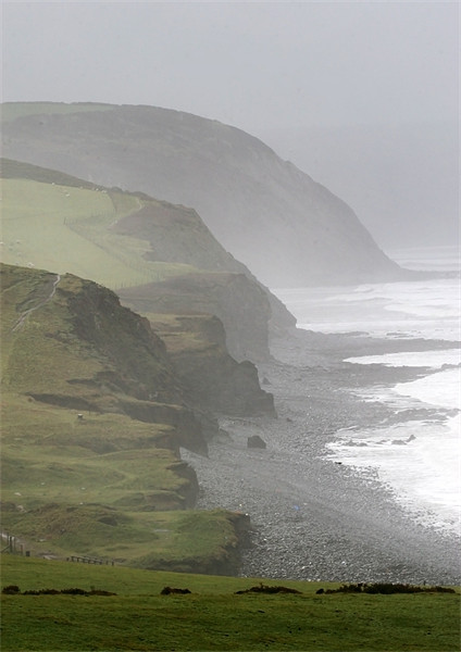 Misty Rugged North Devon Coast Picture Board by Mike Gorton