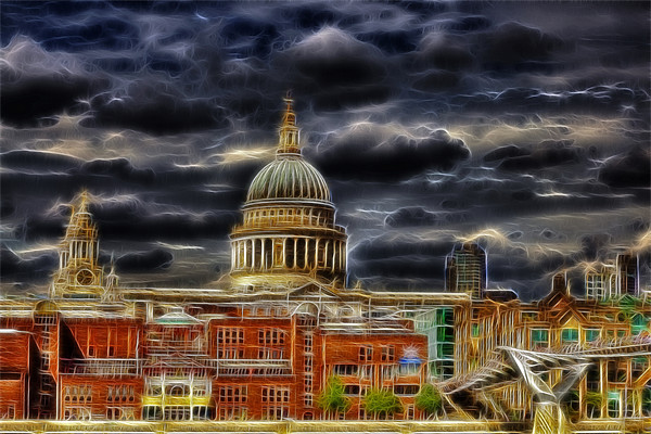 Electric St Pauls Cathedral / Millennium Bridge Picture Board by Mike Gorton