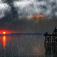 Buy canvas prints of Rainy Sunset over Clevedon Pier by Mike Gorton