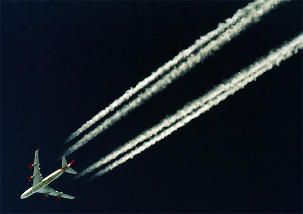 Virgin Atlantic Jumbo soars over Exmoor Picture Board by Mike Gorton