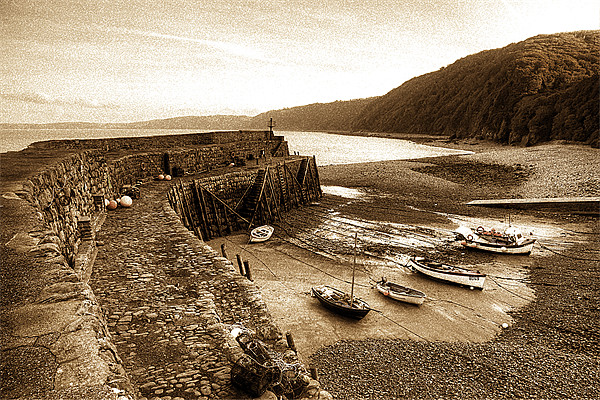 Clovelly Harbour Olde World Effect Picture Board by Mike Gorton