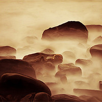 Buy canvas prints of Ghostly Golden Rocks by Mike Gorton