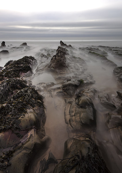 Misty Rocks on Sandymouth Picture Board by Mike Gorton