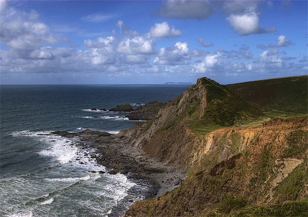 Hartland Quay with Lundy in the distance Picture Board by Mike Gorton