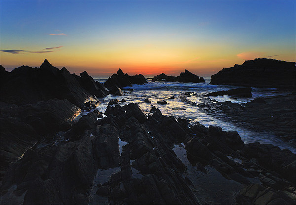 Sunset Over Hartland Quay Picture Board by Mike Gorton