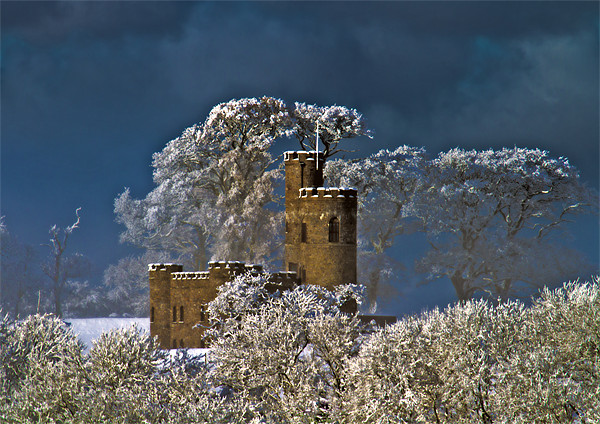 Snowy Tawstock Tower Castle Barnstaple Picture Board by Mike Gorton