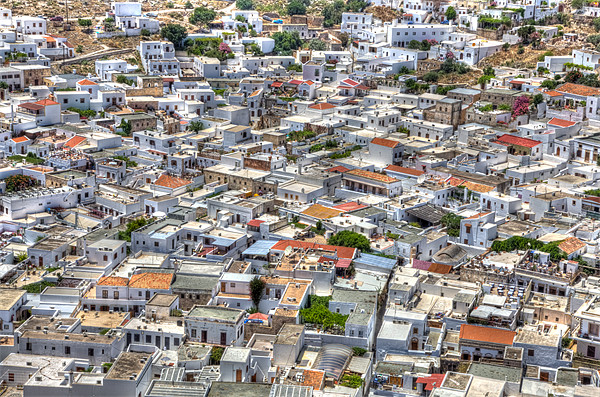 Lindos Rooftops and Streets Picture Board by Mike Gorton