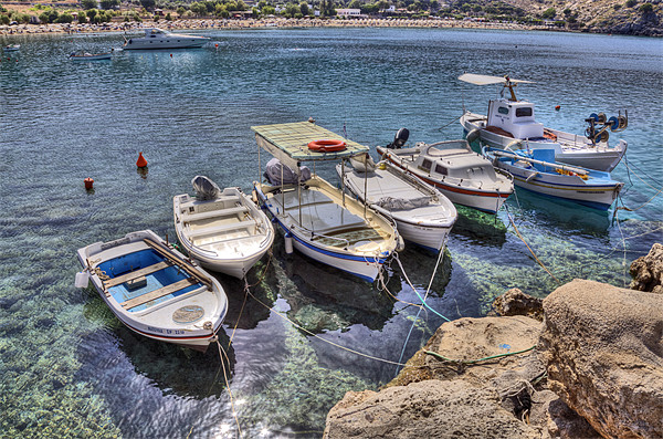 Lindos Boats Picture Board by Mike Gorton
