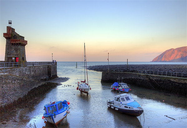 Lynmouth Harbour Sunset Picture Board by Mike Gorton