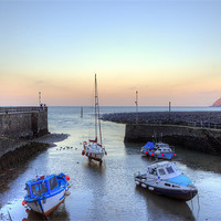 Buy canvas prints of Lynmouth Harbour Sunset by Mike Gorton