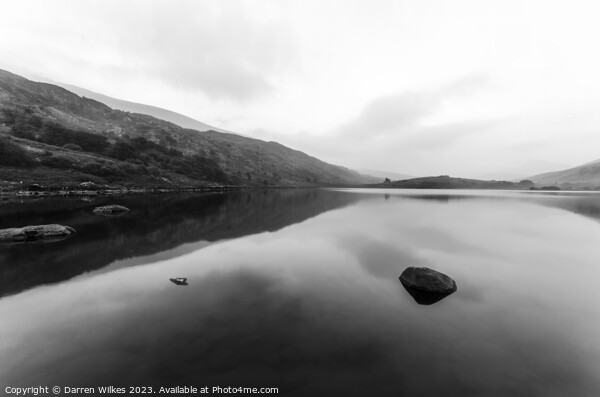 Llynnau Mymbyr Snowdonia Wales Black and White  Picture Board by Darren Wilkes