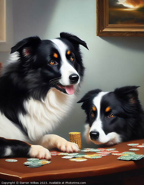 Border Collies Playing Poker  Picture Board by Darren Wilkes
