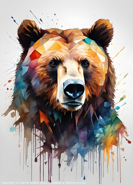Grizzly Bear Digital Abstract Art Picture Board by Darren Wilkes